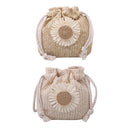 5pcs Women Straw Bucket Flower Drawstring Crossbody Shoulder Bags(Khaki)
