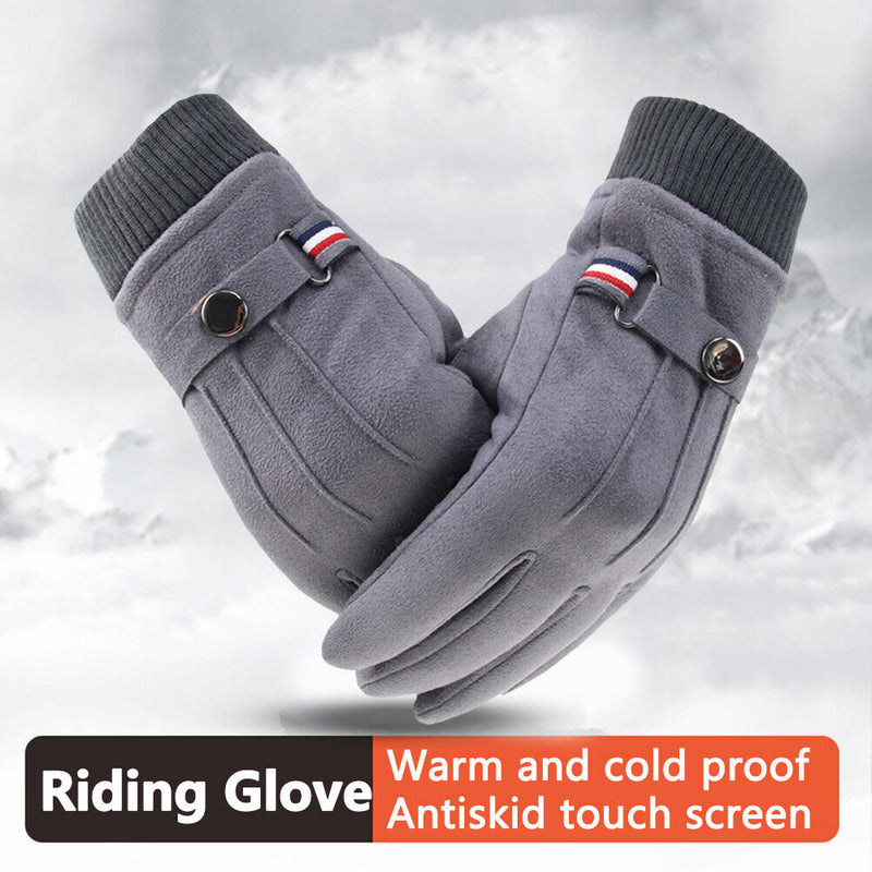 Men Touchscreen Cycling Gloves Full Finger Fleece Riding Mittens (Grey)