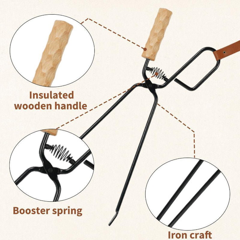 Firewood Tongs Log Grabber for Campfire Firepit Fireplace Wrought Iron Claw