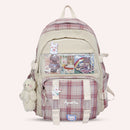 Women Canvas Patchwork Backpack Preppy Style Student Large Knapsack (Pink) Newly
