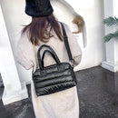 Women Retro Cotton Padded Nylon Messenger Bag Large Top-handle Bag (Black)