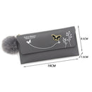 Women PU Flap Wallet with Plush Ball Lady Butterfly Coin Purse (Grey)