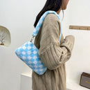 Women Fashion Plush Shoulder Bag Winter Animal Plaid Heart Print Underarm Bags