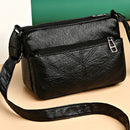 Women PU Leather Thread Messenger Bag Zipper Crossbody Bag (Black 2)