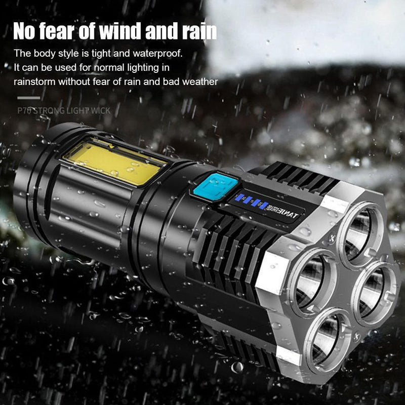 4 LED + COB Beads Strong Flashlight USB Charging Power Indicator Portable Pockets