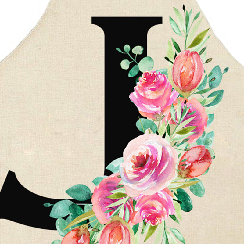 Flower J Printed Linen Apron Waterproof Cooking Bibs Pinafore (82x68cm)