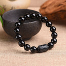 Black Bead Wristbands Lovers Hand String Dragon Phoenix Obsidian Bracelet
