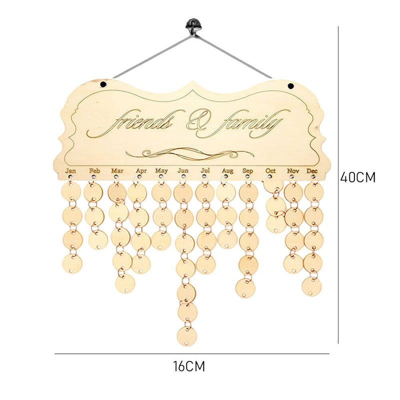 Wooden Reminder Calendar Birthday Tracker DIY Wall Hanging Board Sign