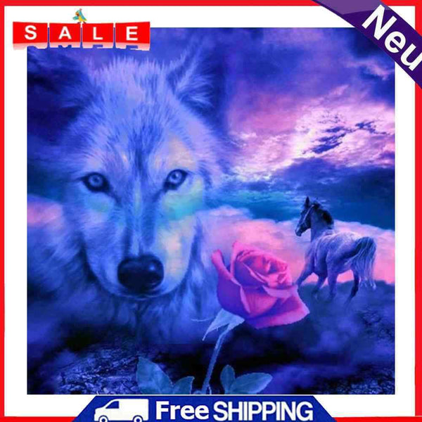 Diamond Painting Wolf Flower Full Round Drill Picture of Rhinestone DIY Drawing