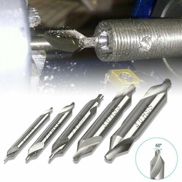 5PCS Combined Center Drill Bit Set HSS Countersink #1.5/2/2.5/3/ D6H2
