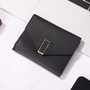 Retro Leather Solid Color Trifold Short Wallet Women Card Holder (Black)