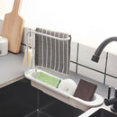 Telescopic Sink Shelf Towel Bar Sponge Drainer Storage Rack Basket (White) Newly