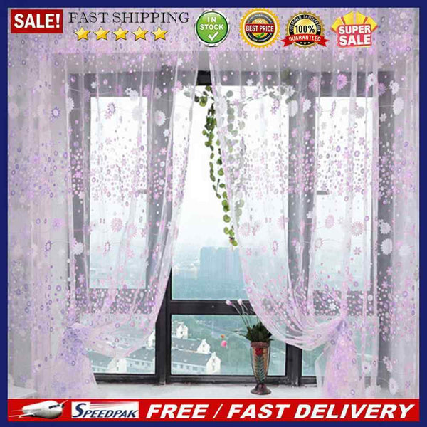 Floral Printed Tulle Voile Window Curtain Sheer Drape 200x100CM Purple