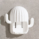 Cactus Wall Mounted Toothbrush Holder Bathroom Toothpaste Organizer (White)