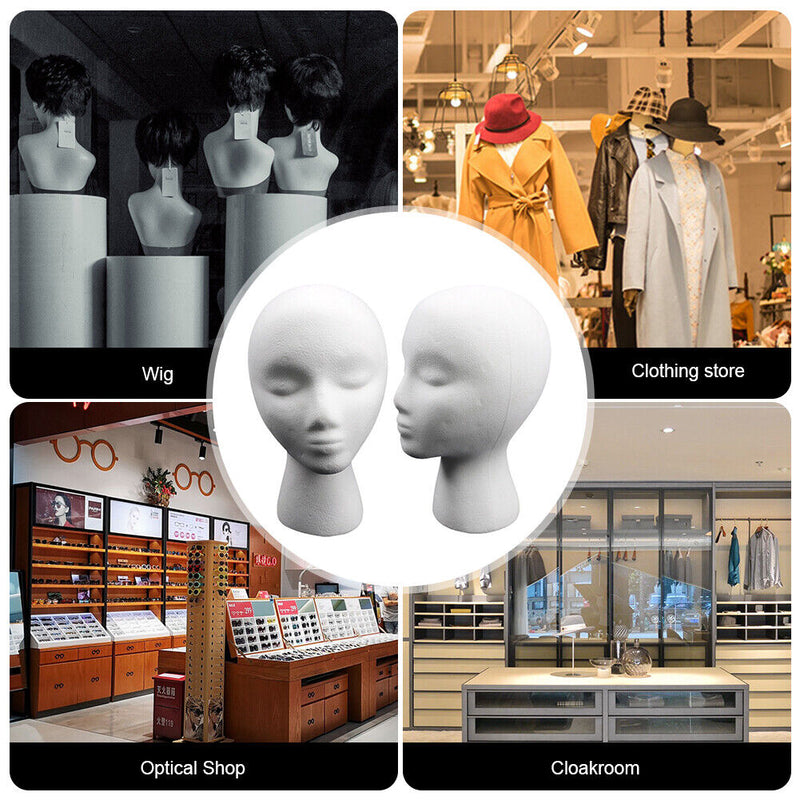 Female Styling EPS Flocking Head Mold Wig Glasses Holder Stand (White) Newly