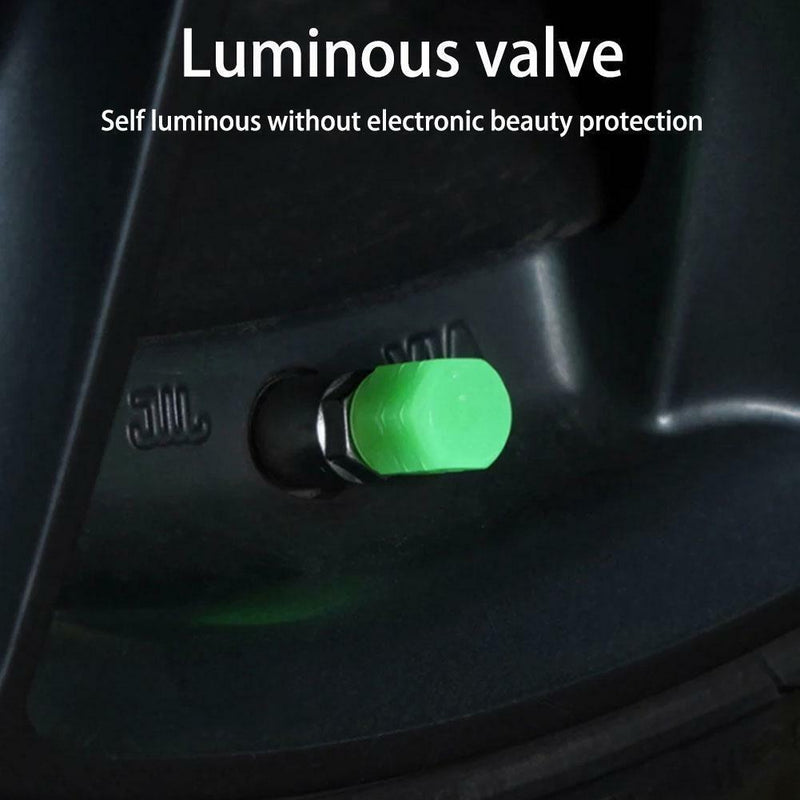 4x Tire Valve Caps Luminous Cars Vehicle Wheel Prank Valve Caps Glow Dust Cover