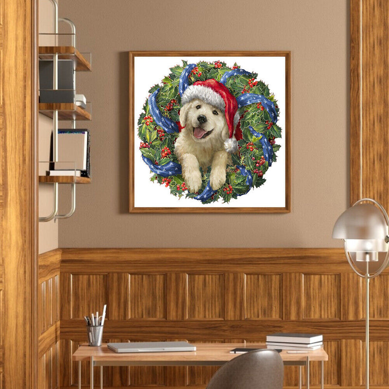 40x40cm Xmas Dog Frameless Picture Oil Paint By Numbers Hand Painted Home Decor