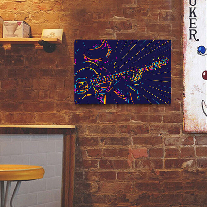 Neon Guitarist Retro Metal Plate Tin Sign Plaque for Bar Pub Club Cafe Arts