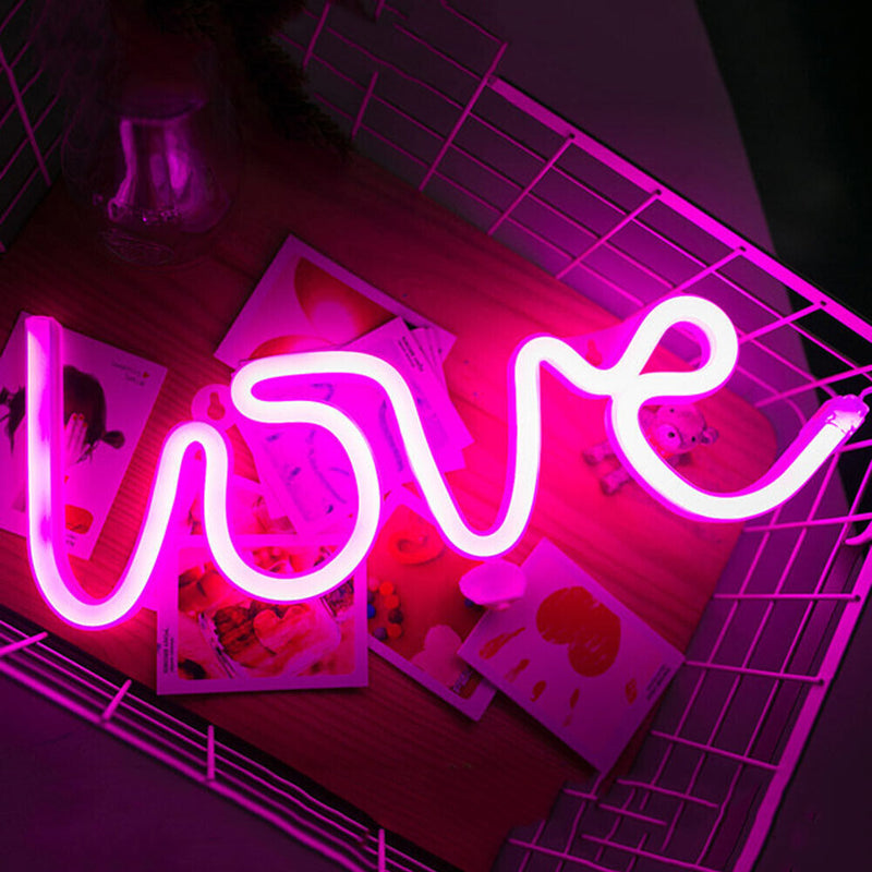 LED Love Neon Sign Light Romantic Wedding Party Valentine Lamp Decor (Pink)