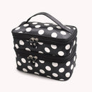 Double Layer Cosmetic Bag Travel Makeup Storage Case (Black+White Dot) Newly