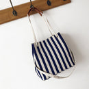Women Striped Shoulder Bag Classic Canvas Large Capacity Shopping Bucket Totes
