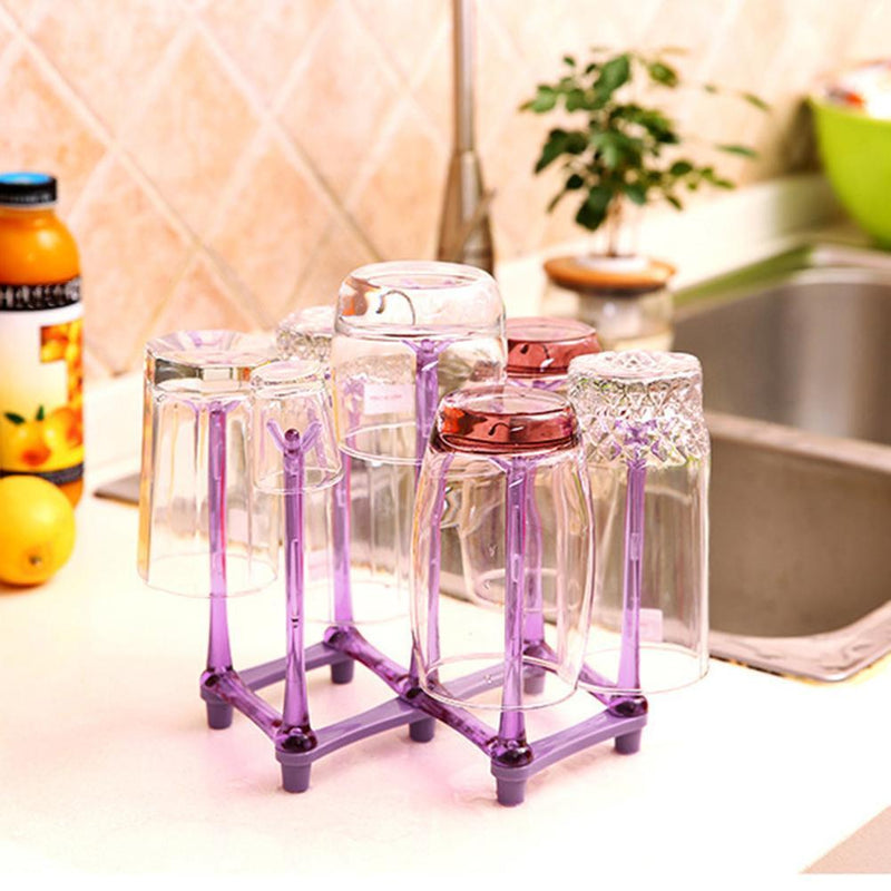 Glass Cup Bottle Drying Rack Drainer Shelf Holder Kitchen Organizer(Purple)