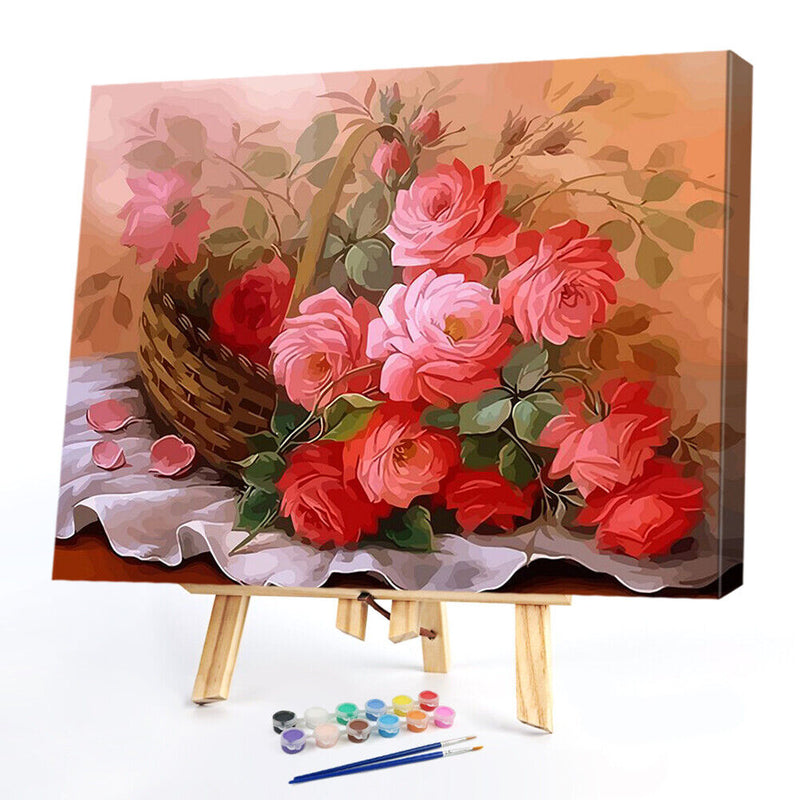 Peony in Basket Oil Paint By Numbers Kit DIY Acrylic Painting on Canvas Art