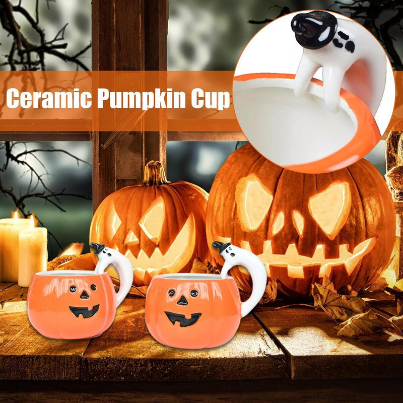 Halloween Coffee Tea Cup Mug Pumpkin Orange Ceramic Gift Tableware Food Drinks_