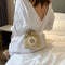 Women Straw Bucket Shoulder Bags Flower Drawstring Crossbody Pouch (Khaki)