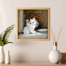 Hand Painted on Canvas DIY Cute White Cat Oil Paint By Numbers Drawing Kit Craft