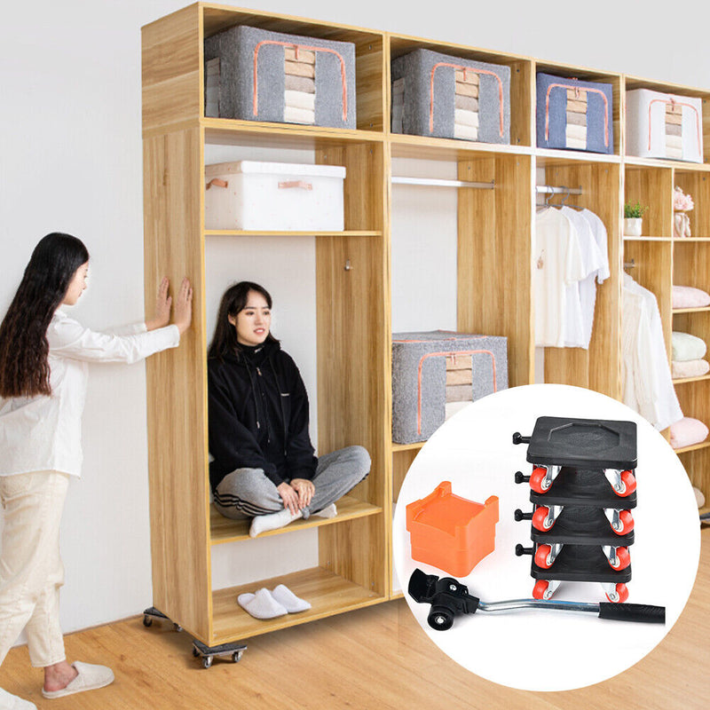 Household Transport Heavy Furniture Mover Wheeled Rollers Bar (Black)