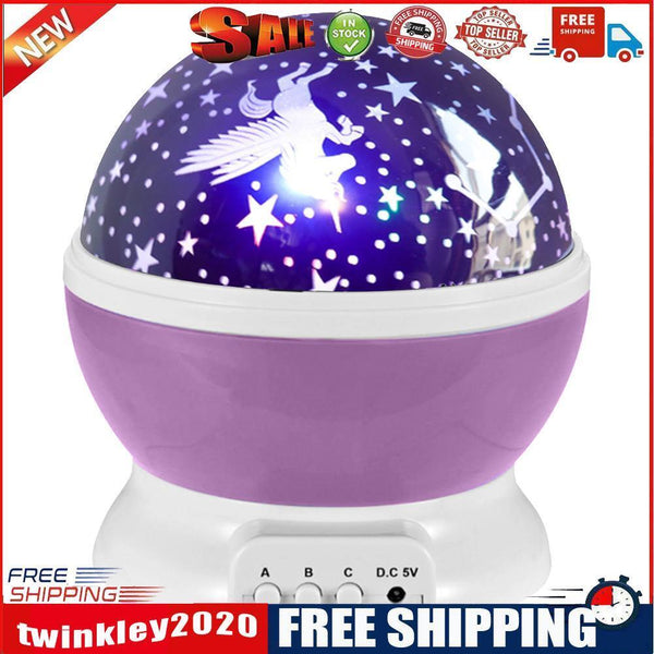 Rotary USB LED Night Light Star Projector Battery Kid Bedroom Lamp (Purple)