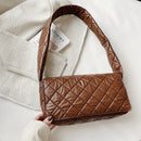 Female Quilted Cotton Padded Lattice Armpit Bag Large Capacity Tote Shoulder Bag