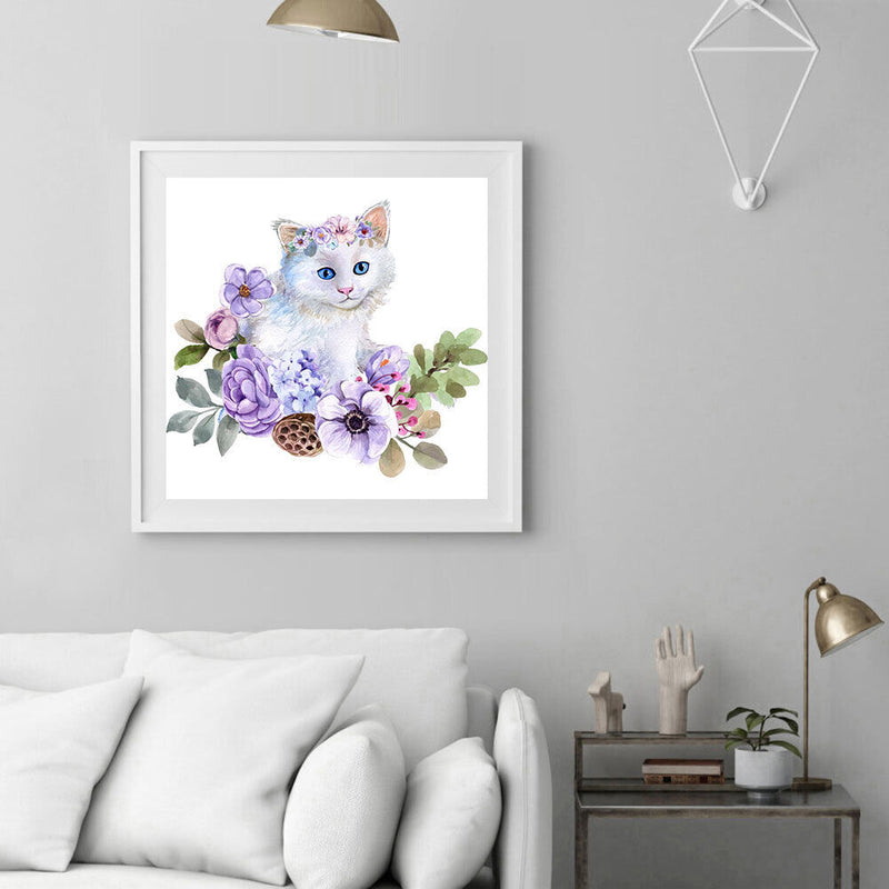 Flower Cat Oil Paint By Numbers Kits Canvas Picture Wall Art DIY Craft Colo