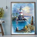 Full Embroidery Stamped Seaside Lighthouse DIY 11CT Cotton Art Cross Stitch Kit