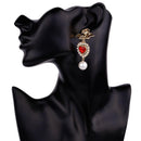 Red Hearts Imitation Pearls Fairy Flying Angel Drop Earrings Dangle Pendant