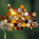 Stained Glass Bee Honeycomb Hanging Suncatcher Ornaments Window Garden Decor