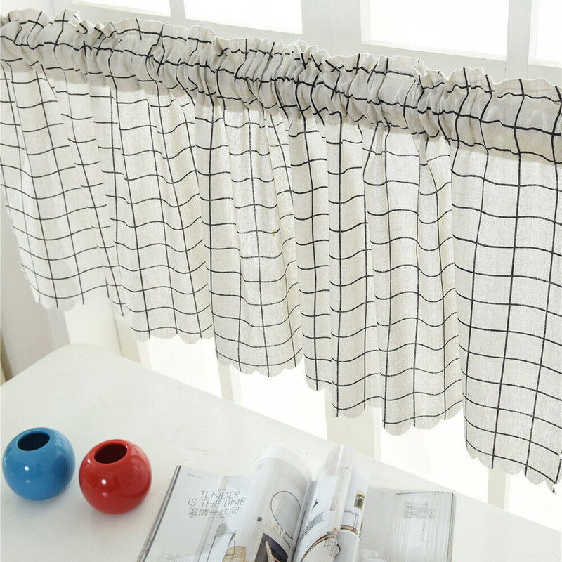 Short Curtain Shading Curtains Home Decor for Window Screen (White Grid)