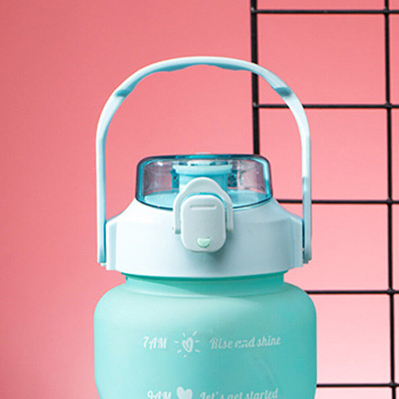 2000ML Large Capacity Water Bottle Straw Plastic Cup with Handle (Green) Newly