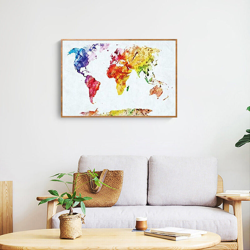 DIY Hand Painted World Map Canvas Oil Painting Kit Drawing By Numbers Ornamen