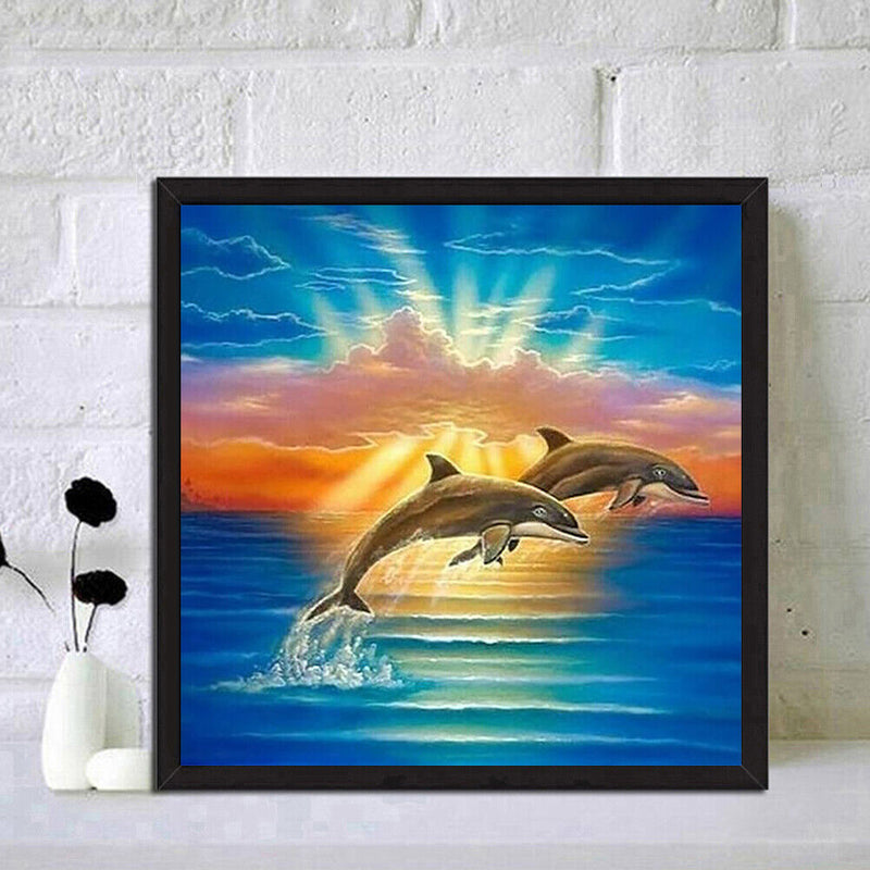Jumping Dolphin Full Round Drill DIY Mosaic Diamond Painting Rhinestone Decor