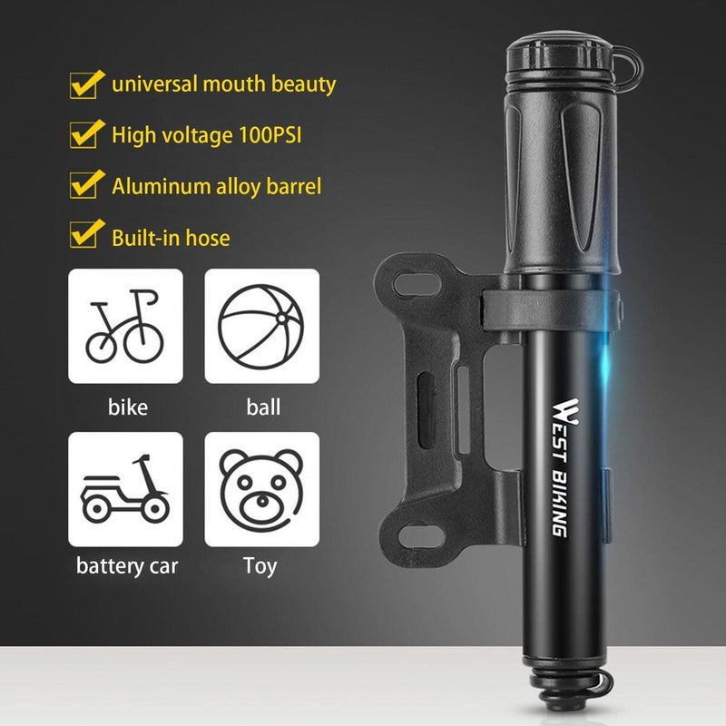 Mini Bicycle Bike Pump 100PSI Tire Portable Air Inflator with Hose.
