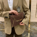 Women Sequins Solid Color Envelope Bag Lady Square Clutch Purse (Brown)