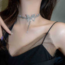 Butterfly Rhinestone Necklace Women Charm Jewelry Travel Holiday Tassel Choker
