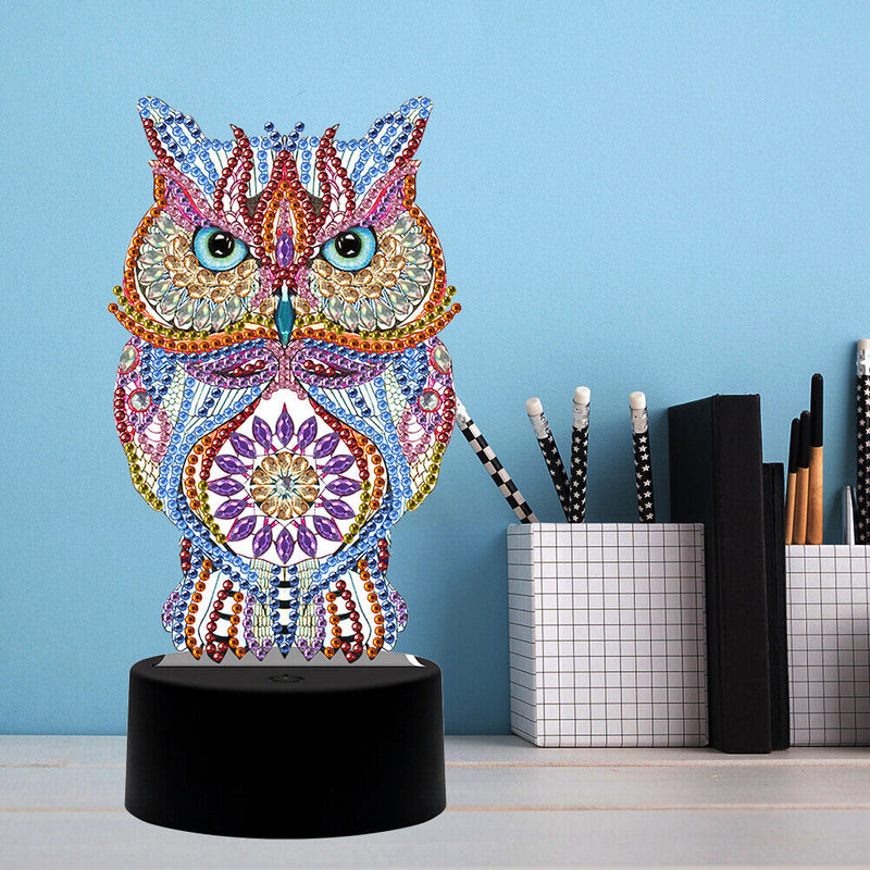 DIY Special Shaped Diamond Painting Owl LED Light Cross Stitch Embroidery L