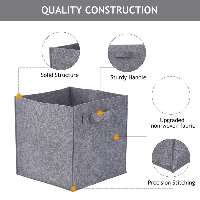 Storage Basket Bins - Foldable Storage Boxes with Handles - Rectangular (Grey)