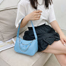 Retro Women Butterfly Chain Underarm Bag Casual PU Small Handbags (Blue)