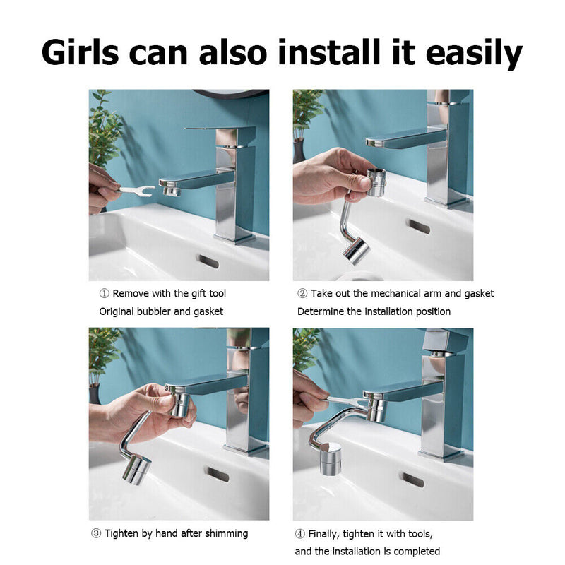 #A 1080 Degree Rotation Faucets Extender Stainless Steel Splash-proof Booster He