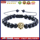 Unisex Lion Head Charm Bead Bangle Adjustable Strand Bracelet (Frosted Bead