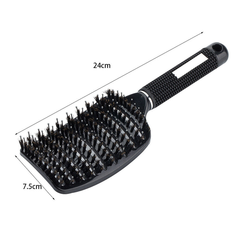 Portable Curved Ribs Scalp Massage Comb Fluffy Brush (B Black)